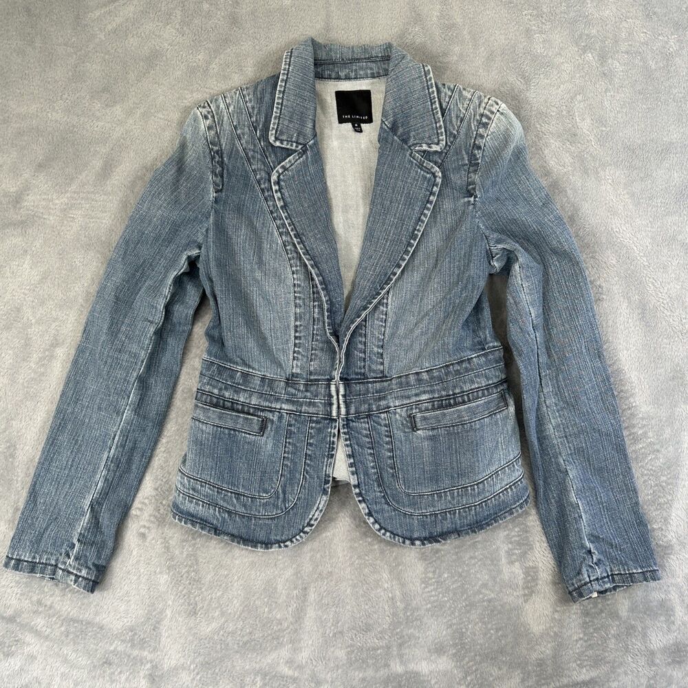 The Limited Denim Jacket Womens Medium Blue Clasp Pockets Collared Outerwear